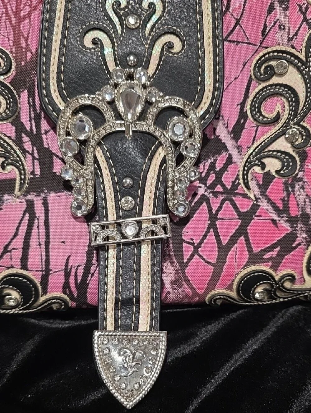 Embellished Pink Camo Western-Style Concealed Carry Handbag and Wallet Set